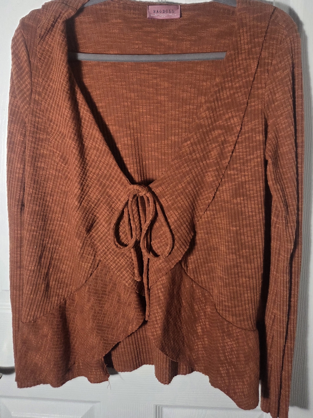 Ragdoll LA Rust Ribbed Tie Front Cardigan Top Y2K
